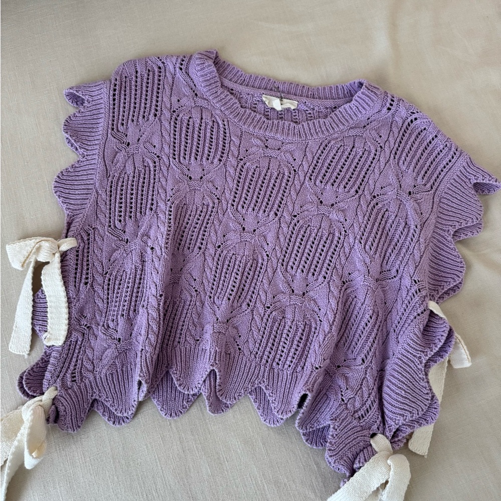 Purple Knit Top with Bow Accents